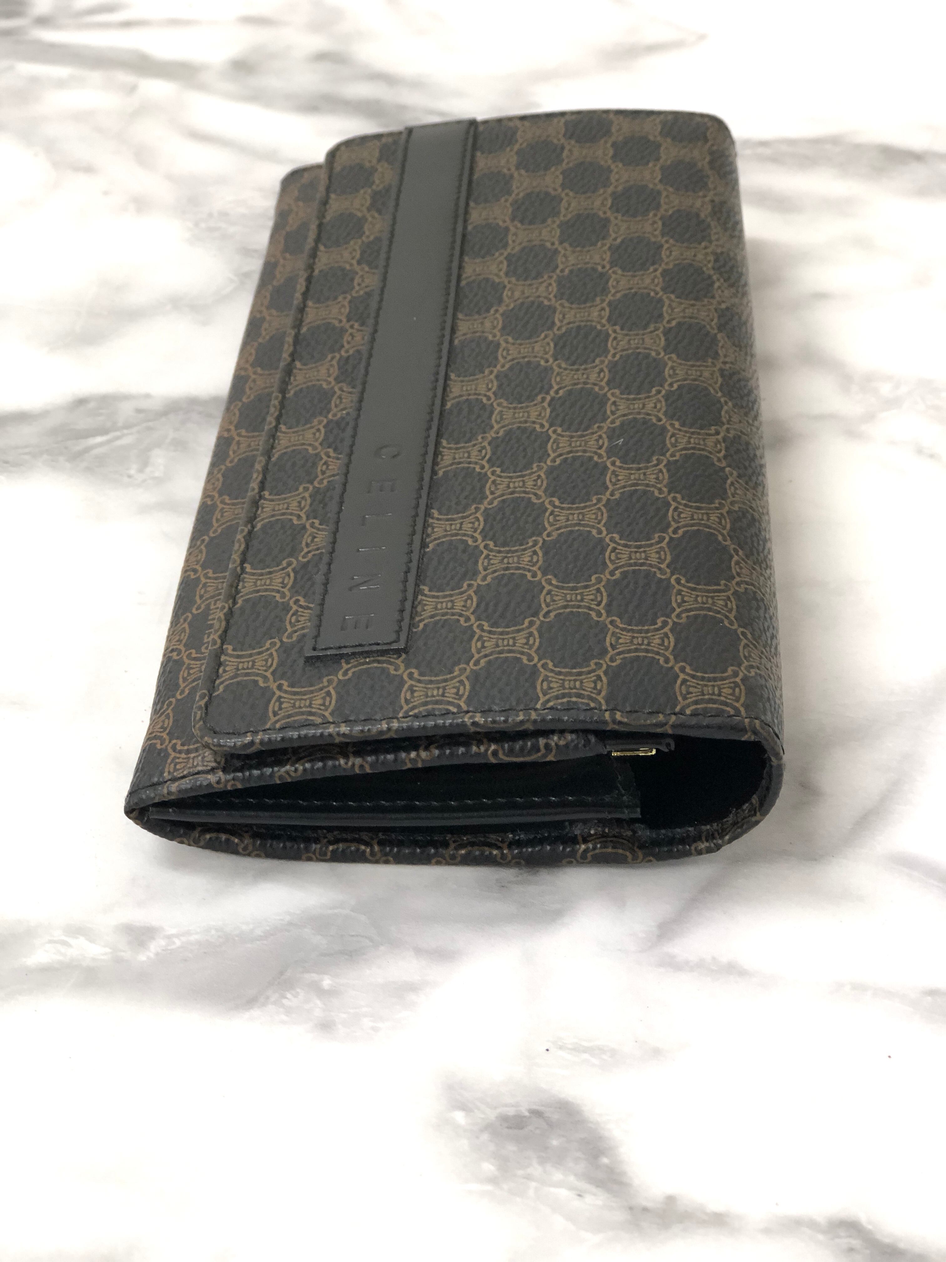 CELINE セリーヌ マカダム ブランドロゴ がま口 長財布 ブラック