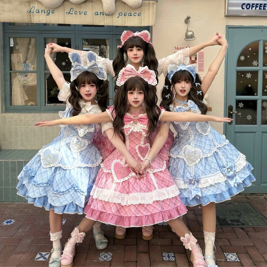 夢色うさぎのお茶会 ハートエプロン風甘ロリワンピース2点セット
