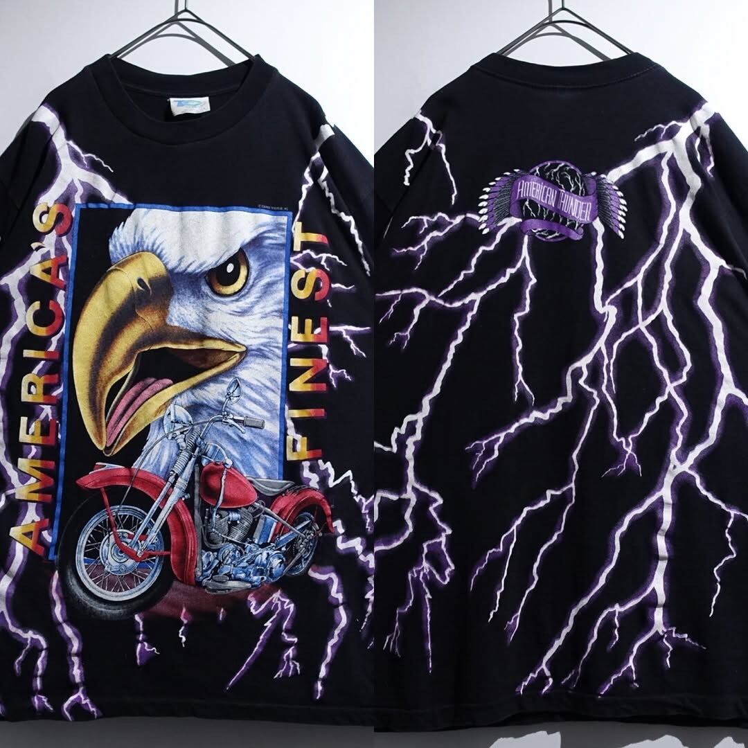 90s "AMERICAN THUNDER" Black Print Design T-Shirt