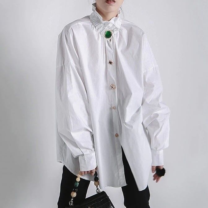 〈Unisex〉Decorative Stand Collar Blouse Shirt【TR1231】