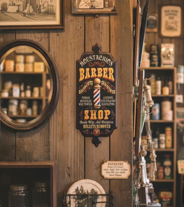 HLHT アンティークエンボスプレート［BARBER SHOP］＜アメリカン雑貨＞