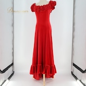 フラダンス 衣装 ワンピース ドレス uino! レッド系 ハワイ製 ベロア生地 アシンメトリー 高級感 上品 フリル 大人 綺麗 華やか シンプル 無地 オフショルダー かわいい ハワイアン アロハ フラ ダンス レッスン 練習 ドレッシー