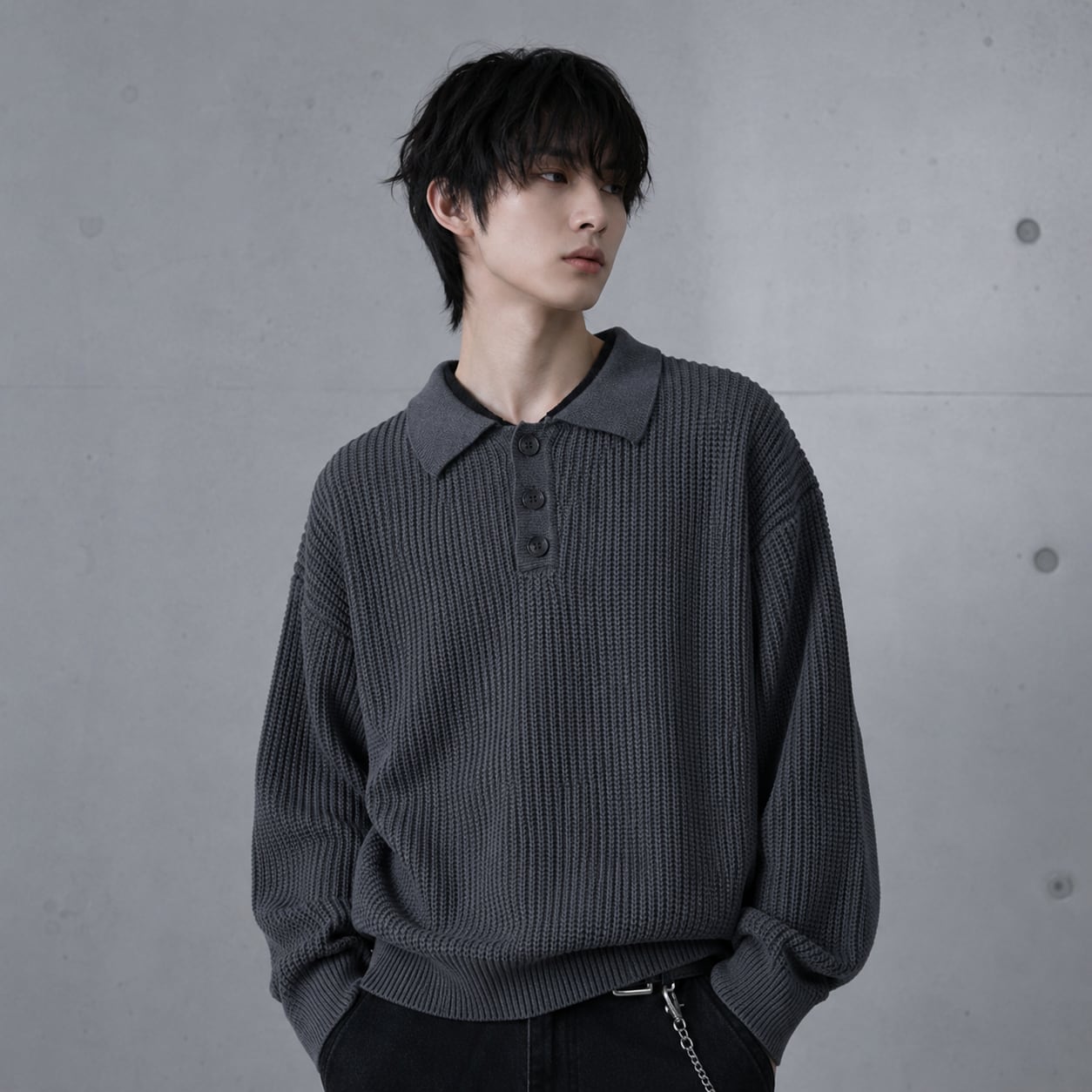 Collar button Knit Polo 0010