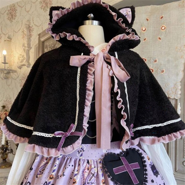 ハロウィン lolita ロリータ コート 猫耳 学園祭 文化祭 cosplay アウターマント66691223