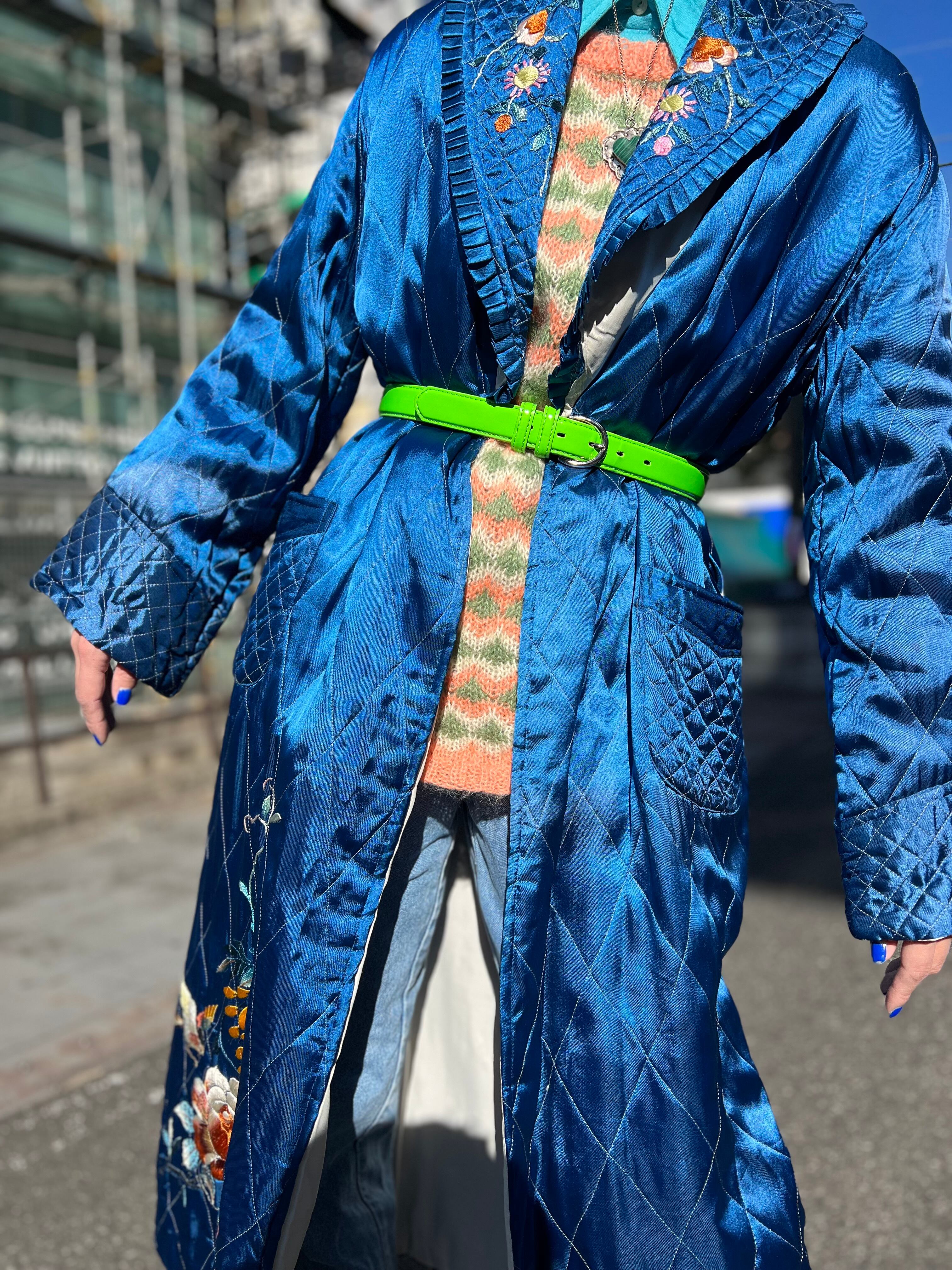 Vintage Chinese metalic blue quilting gown ( ヴィンテージ チャイナ 