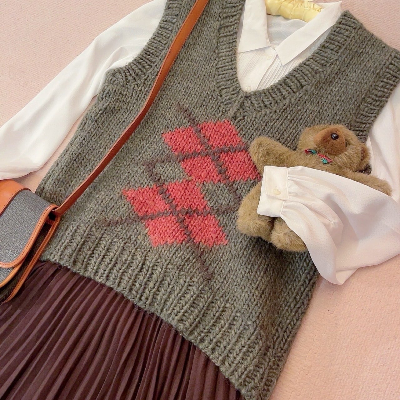 green argyle hand knit vest