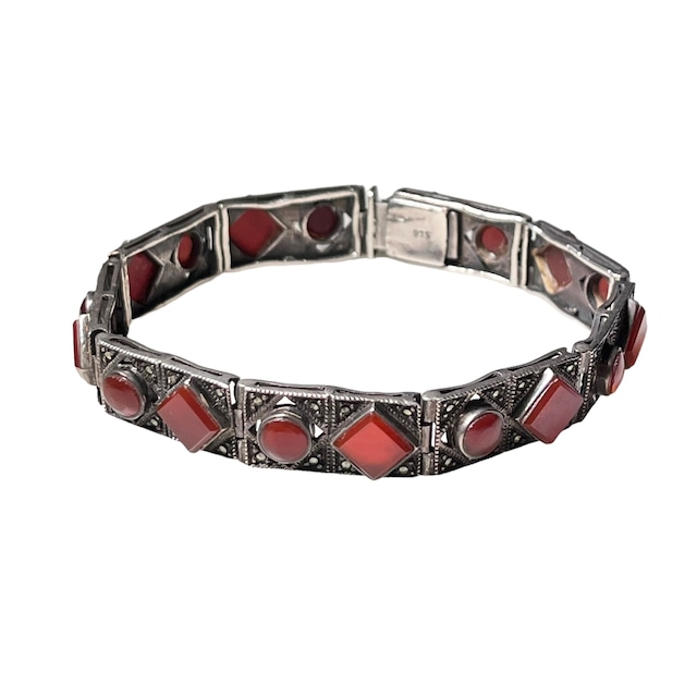 vintage silver rectangle link carnelian & marcasite bracelet