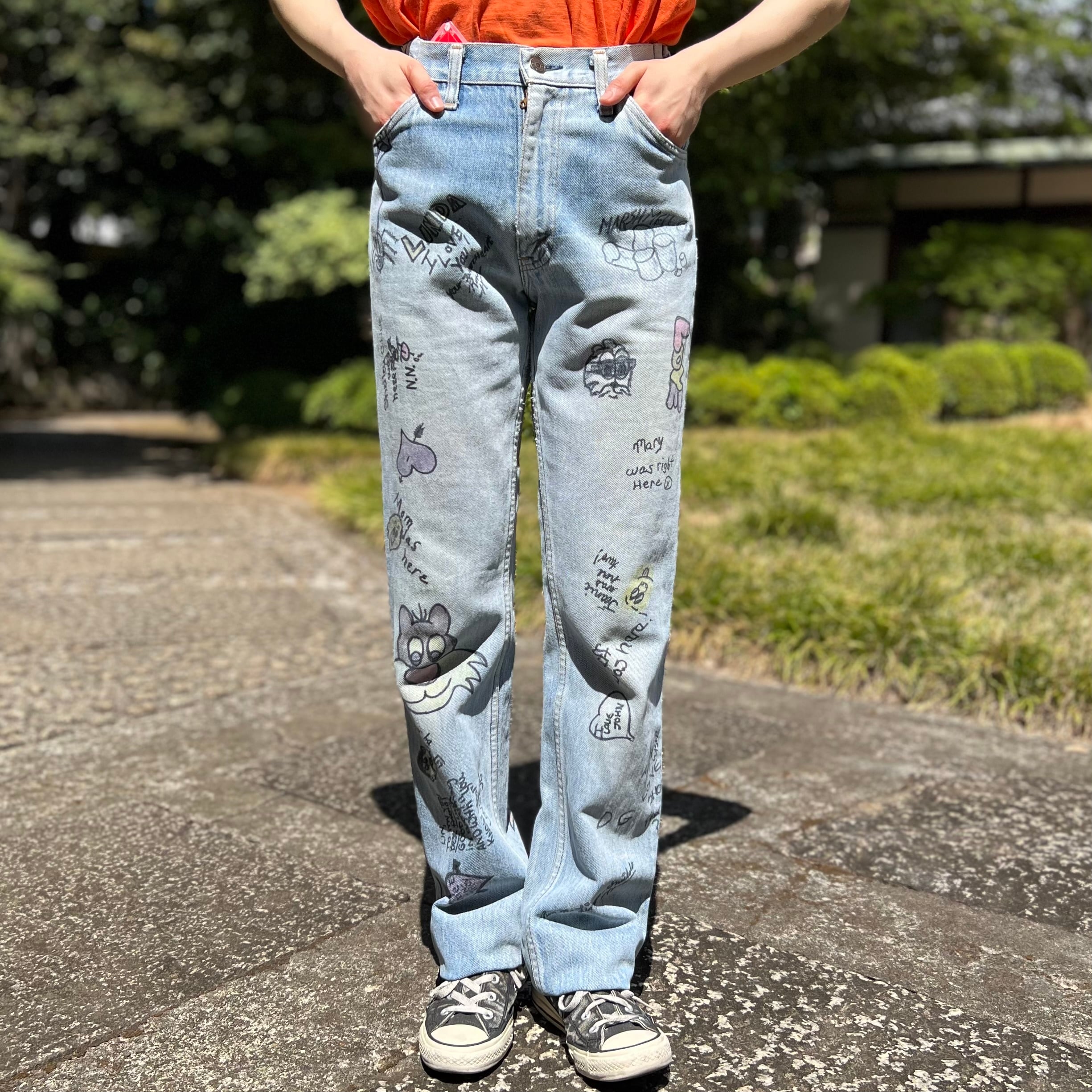 70年代〜80年代 size:W27~程度 PLAIN POCKETS ペイントデニムパンツ