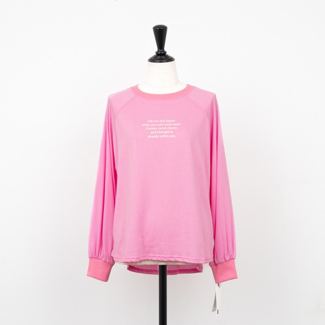 【Dignite collier／ディニテコリエ】袖リブバックラウンドヘムロゴTシャツ（ピンク）