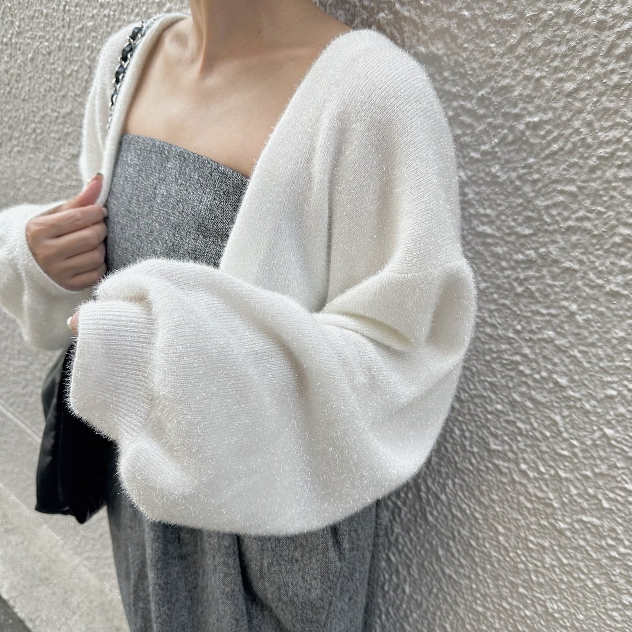 ラメニットカーディガン Fran ホワイト | Cygne 