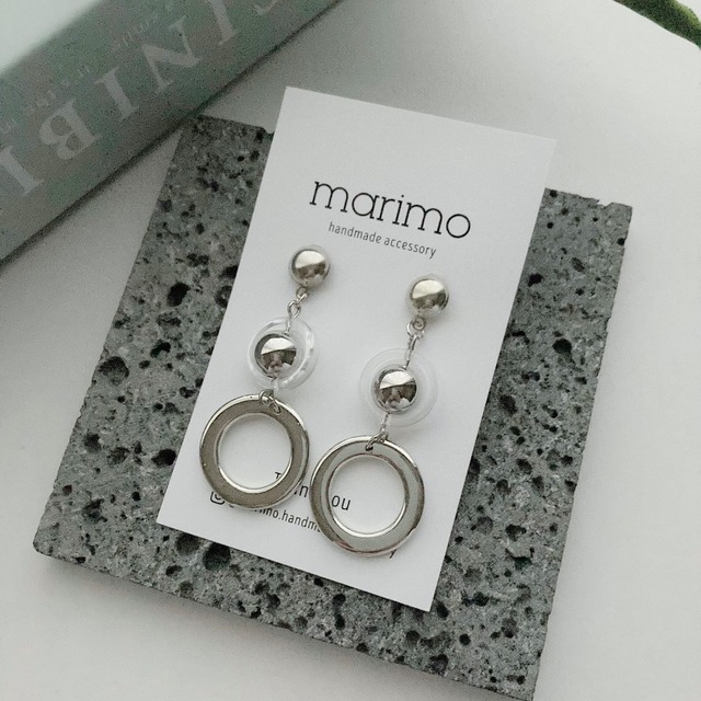 シルバー シンプル クリア リング ピアス/イヤリング| marimo-モノトーンカラーのハンドメイドピアス・アクセサリー