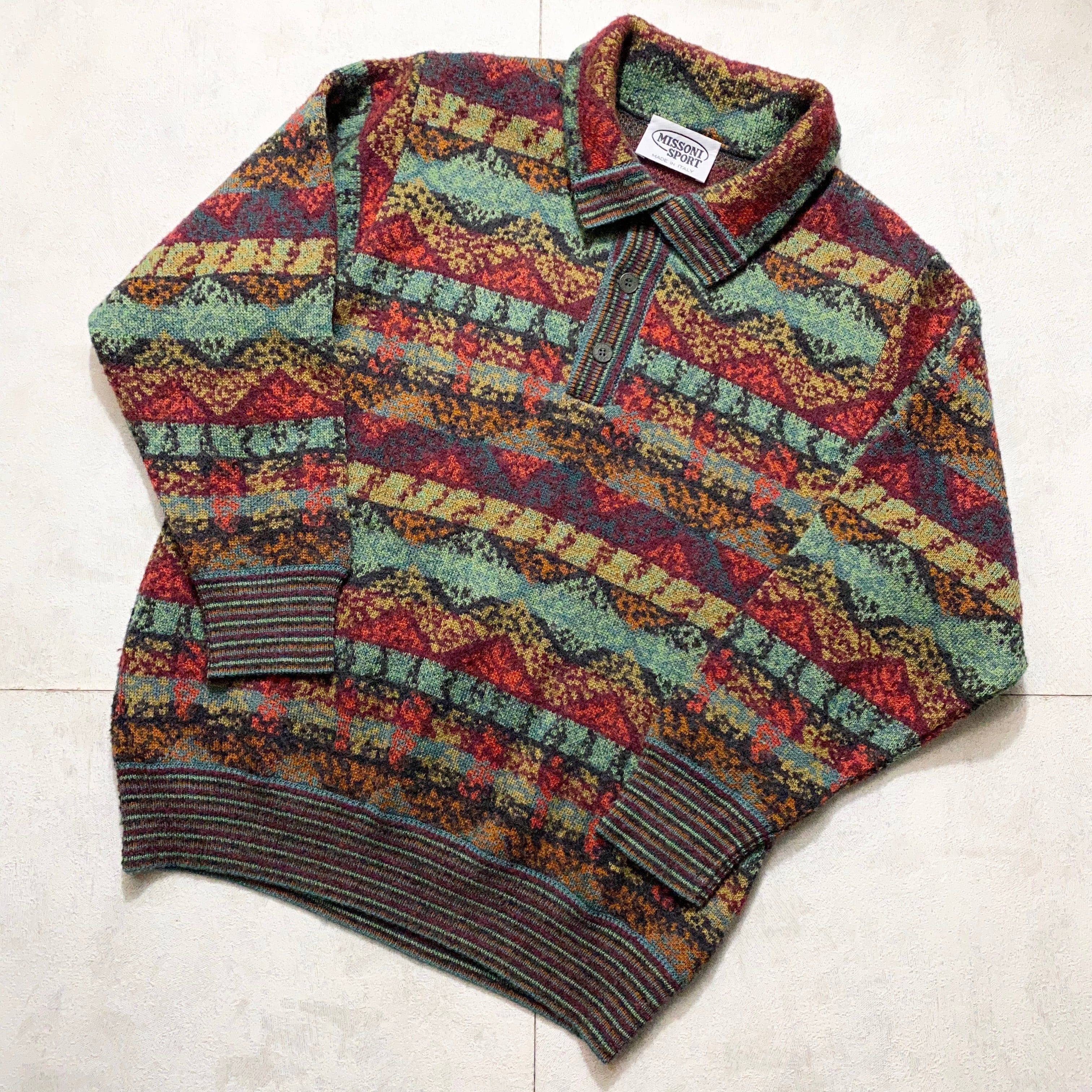 vintage MISSONI SPORT zig-zag pattern knit sweater with collar