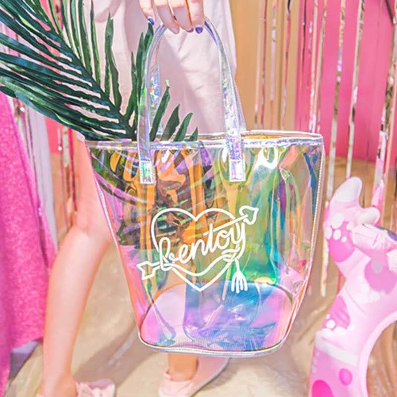 PVCロゴ入りバッグ クリアバッグ ビーチバッグ オーロラビニールバッグ