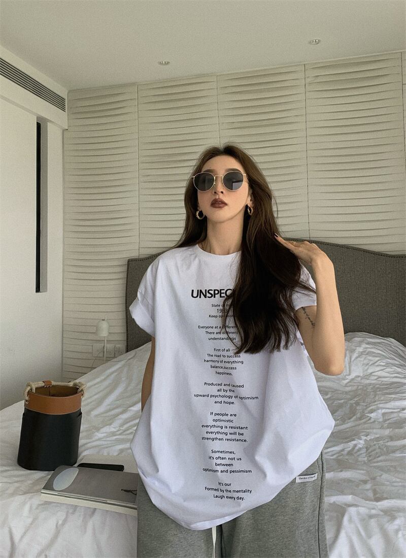 Tシャツ シャツ サマールーズホワイト薄手バックプリント 夏物 ブラックストロベリース7590546934