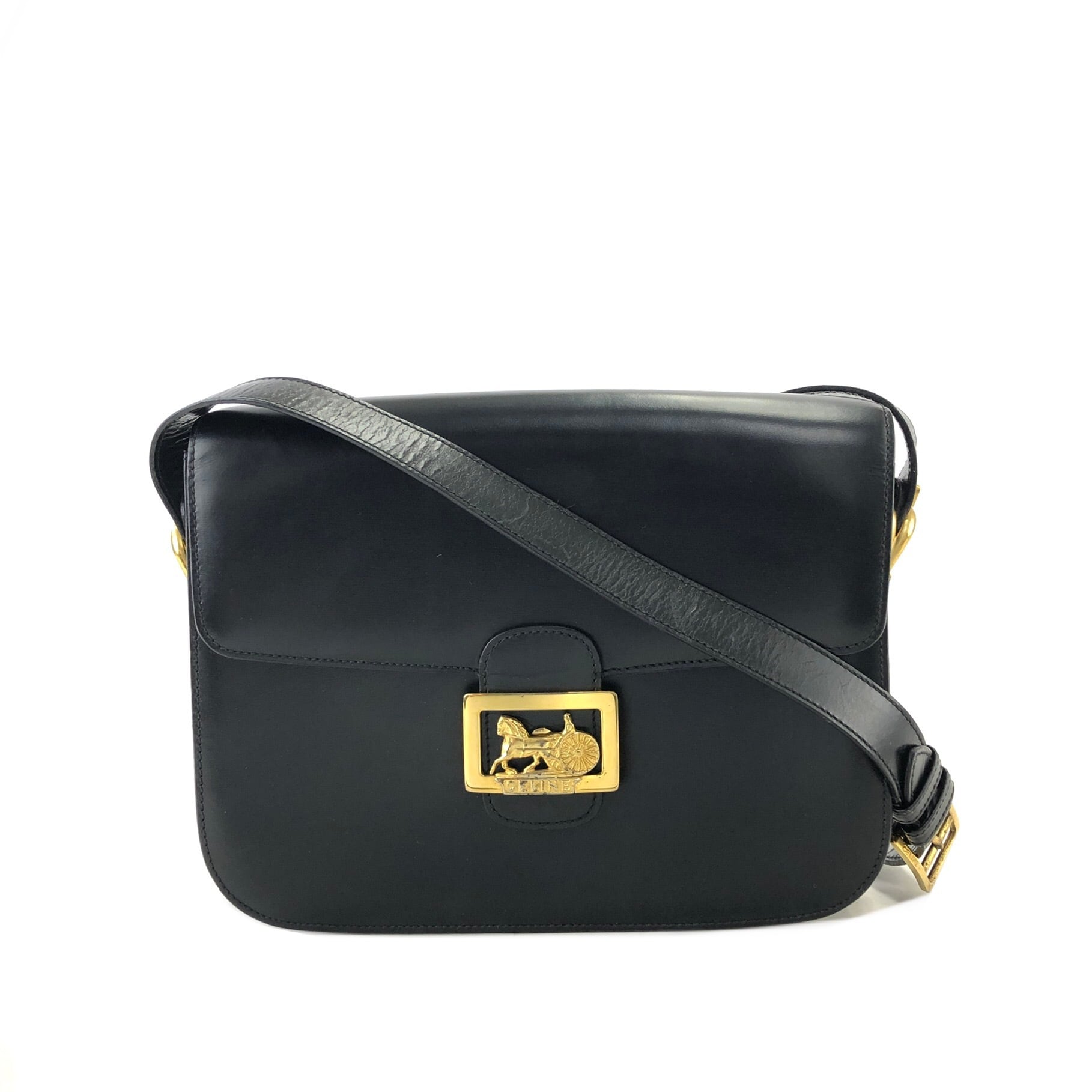 CELINE セリーヌ   ショルダーバッグ ブラック 馬車 ホースキャリッジ レザー  s2znbb CELINE セリーヌ 馬車 ホースキャリッジ レザー クロスボディ