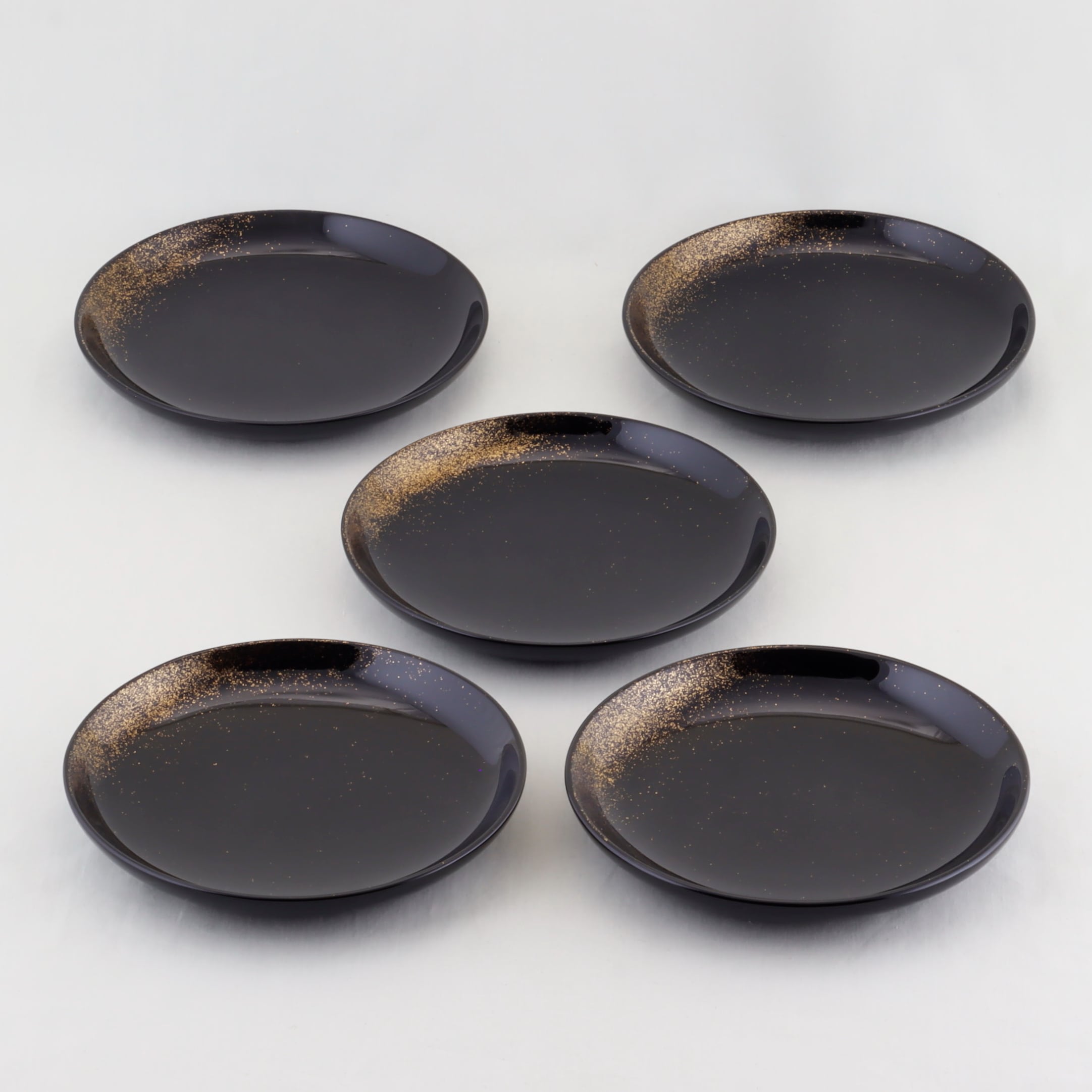 1504 輪島塗 銘々皿/丸形/総黒塗/瑞雲蒔絵/五枚組 | 輪島塗 加藤 1504 輪島塗 銘々皿/丸形/総黒塗/瑞雲蒔絵/五枚組 | 輪島塗 加藤