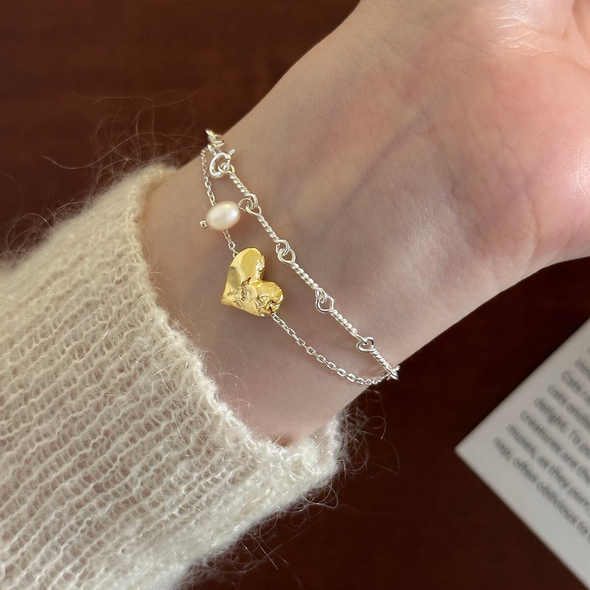 Erbanシルバー金色愛心ブレスレット