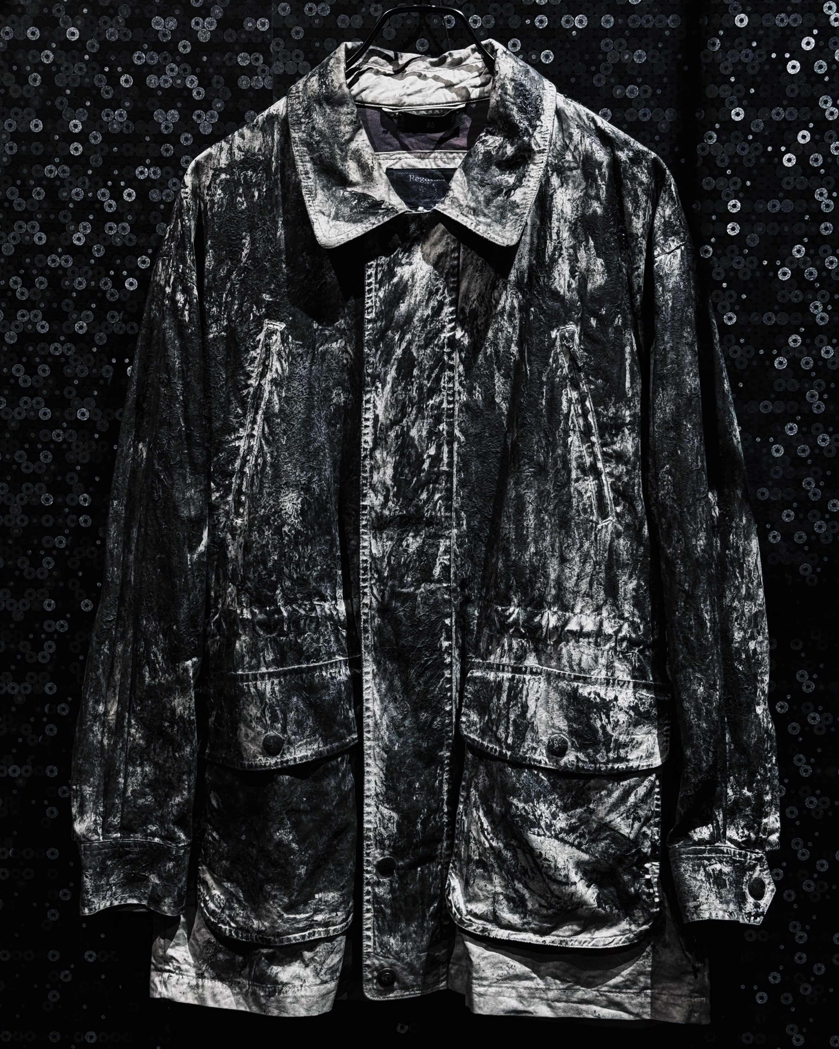 【ÆIEM】“渇”“裂” textured black coating multi pocket field jacket