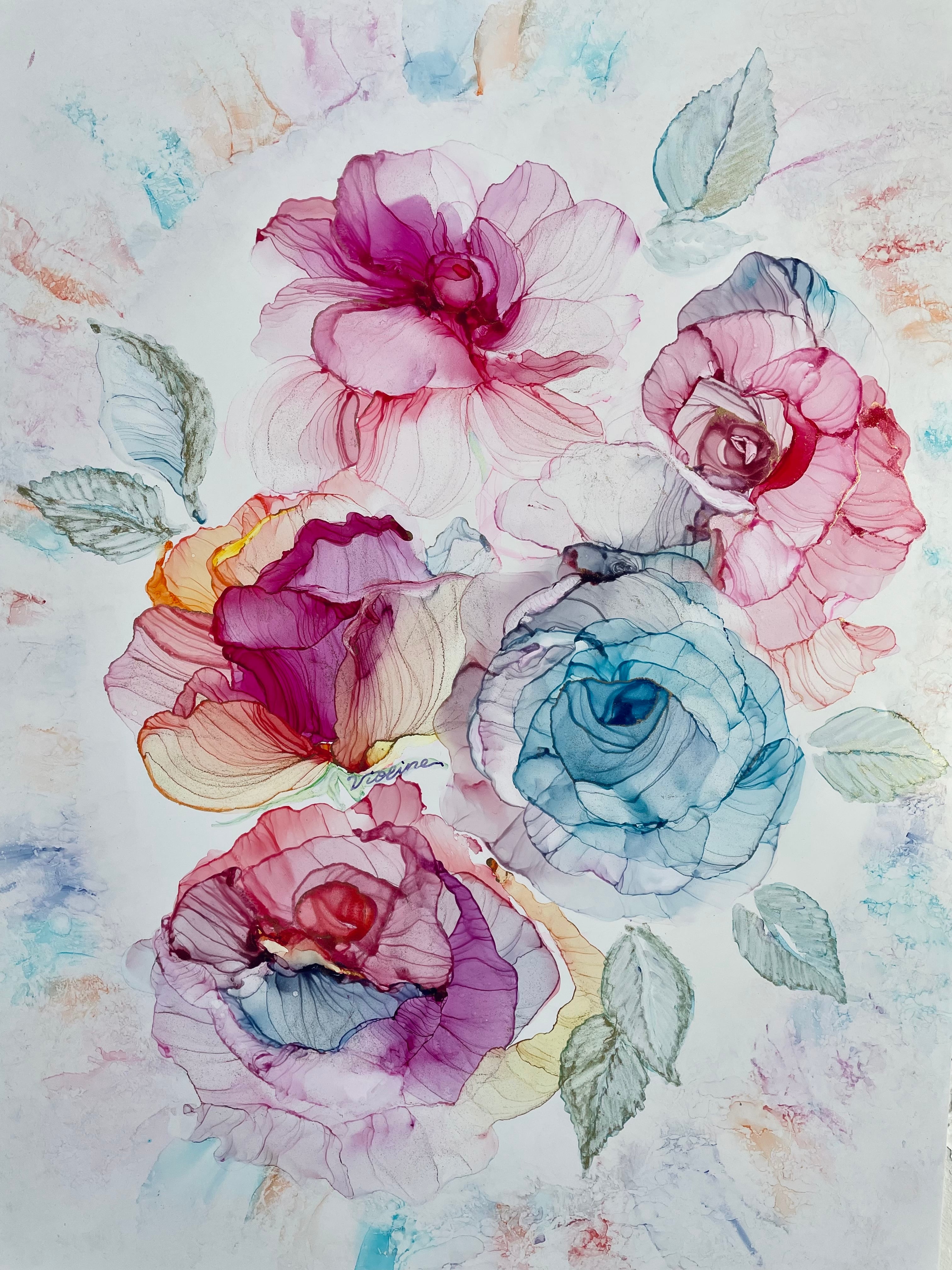 アルコールインクアート 風で描く花 Heartful Rose | violine