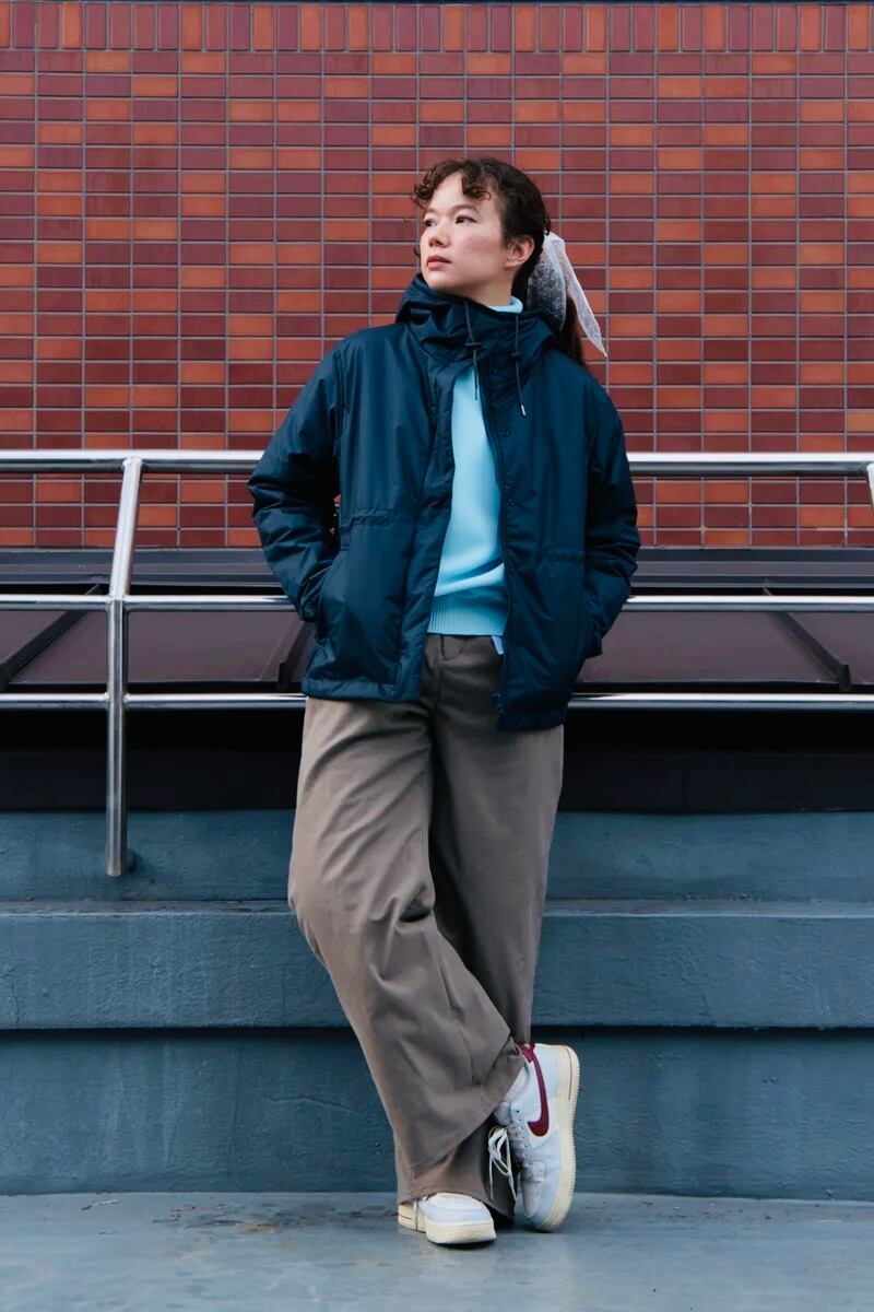 MEGMIURA 2WAY PIN TUCK LEATHER LIKE NYLON MODS COAT BLACK