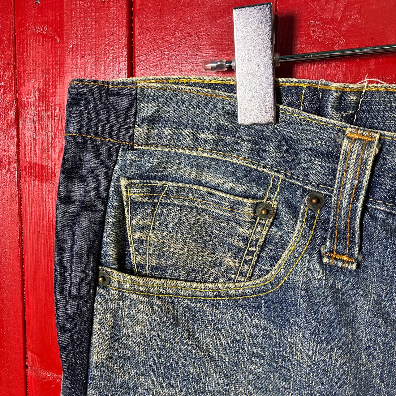 USA製PREMIUM DENIM 虎刺繍デニムパンツ ボタンフライ 赤耳 濃紺