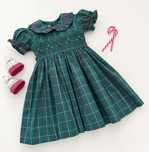 【Pomme cannelle 】The hand smocked ABIGAIL dress - Green (Holidays Edition)