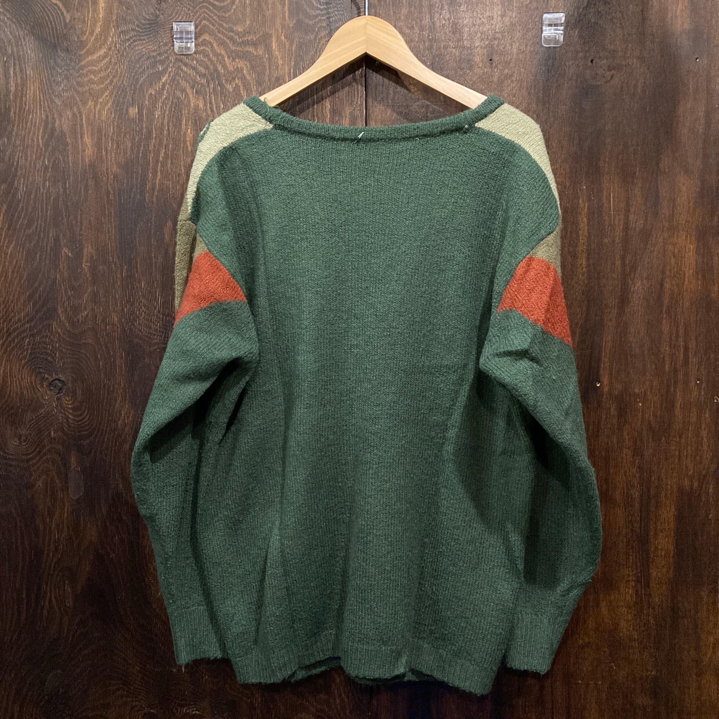 60s 70s USA古着 カラフル 花柄刺繍ニットカーディガン vintage アメリカ古着 花柄刺繍 カーディガン ニット 緑 80s ビンテージ古着
