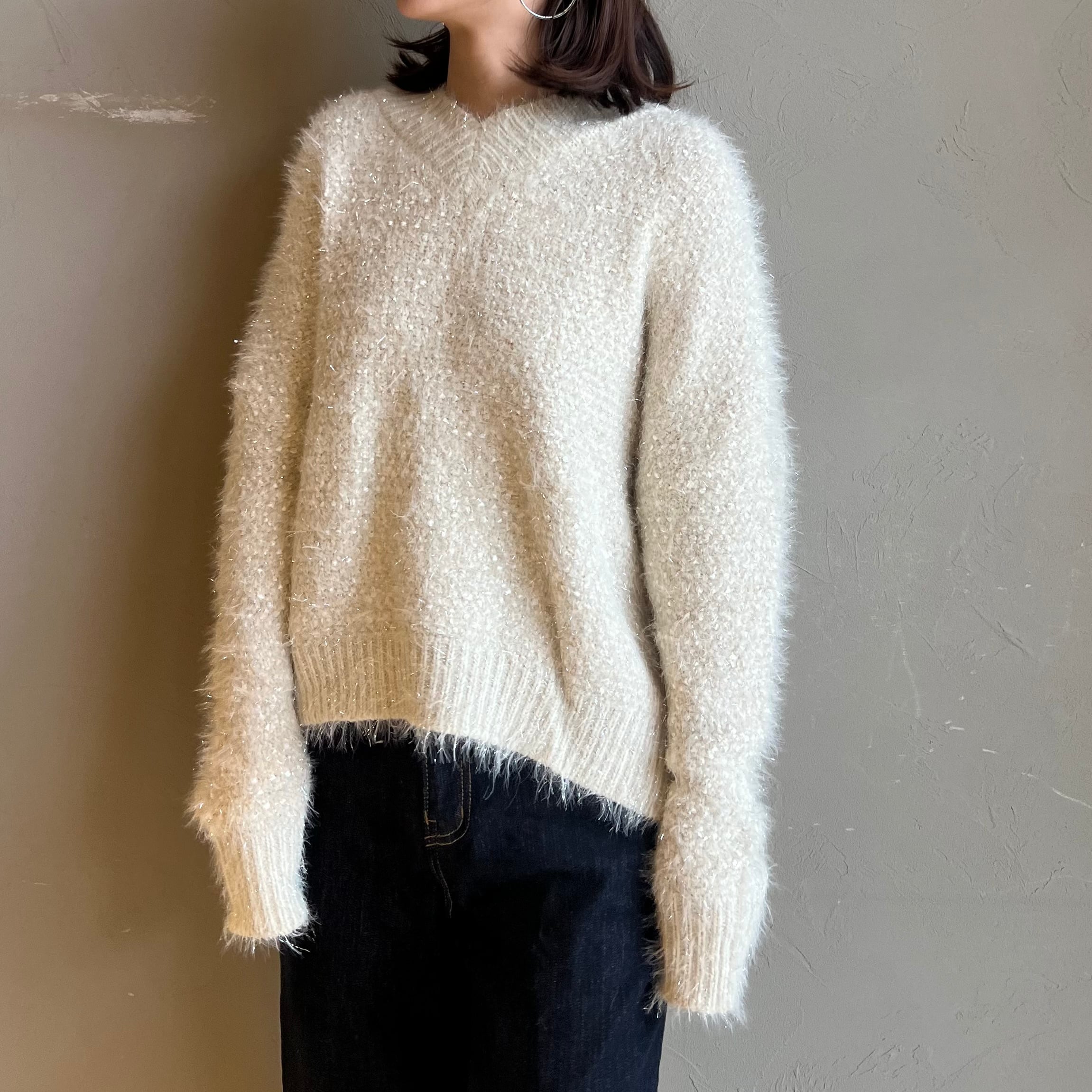 ✨極美品✨シーレット(アラアラ)Vネック ラクーンシャギーニット プルオーバー CYNICAL 】Vネックラメシャギーニット | valance 福井｜レディース