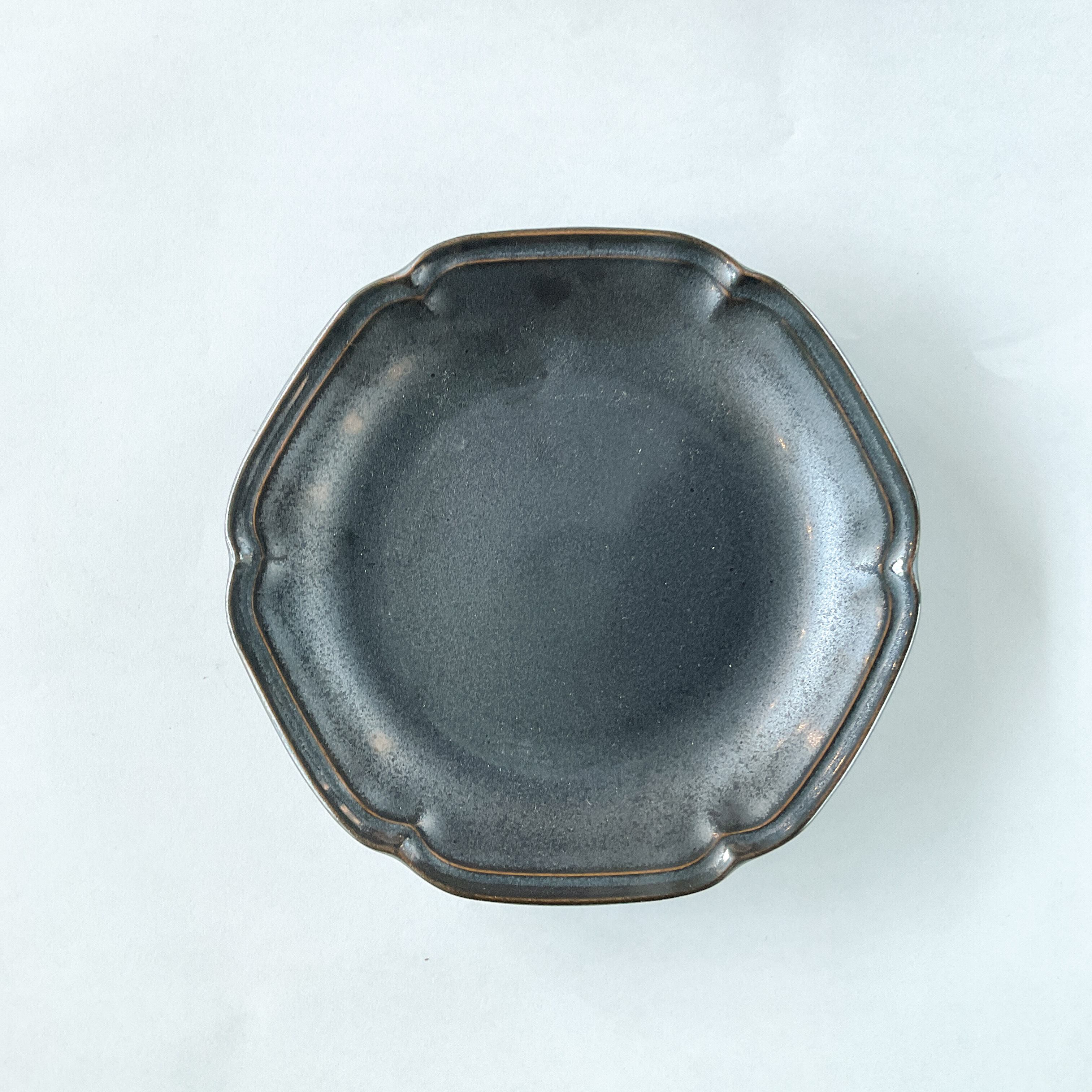 皿　4枚　アンティーク ヲ40 ベルベットグリーン 草原の馬の楕円皿（貫入/釉ヒビあり