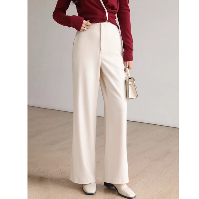 ボタンフロント ワイドレッグ フルレングス パンツ K1110