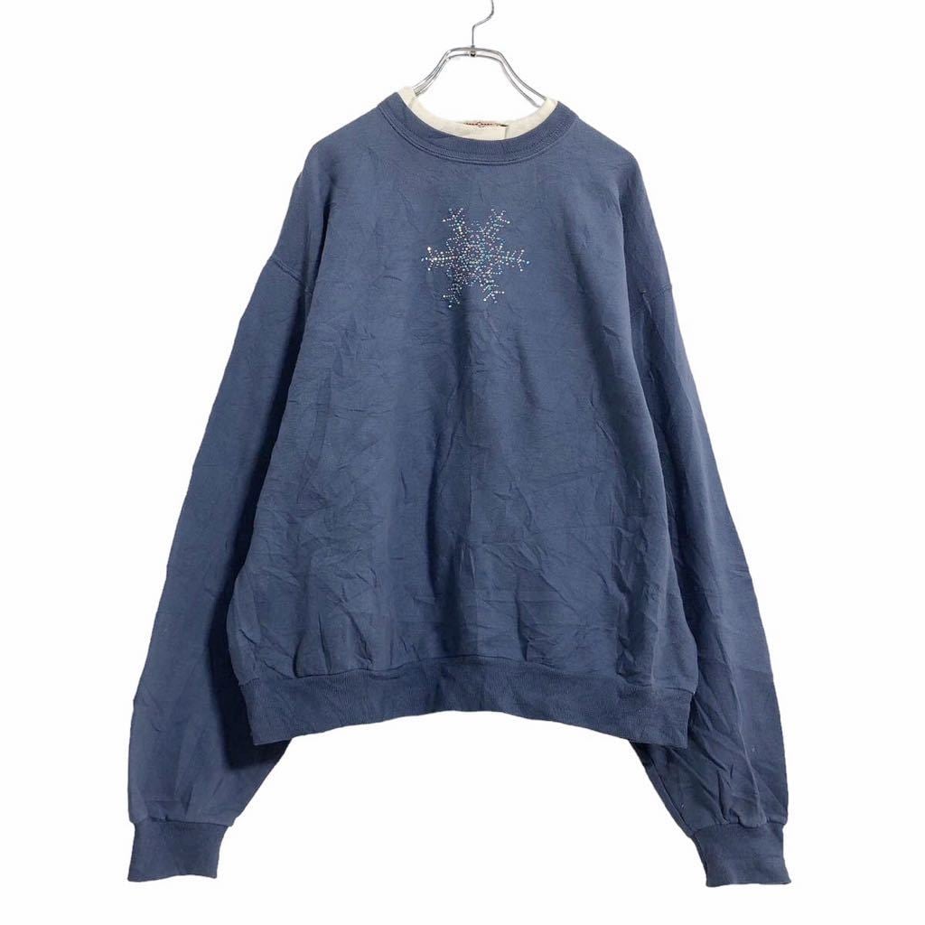 top stitch ロゴ スウェット トレーナー レディース L ブルー ライン