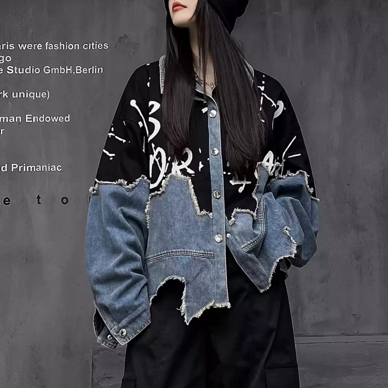 Patchwork Denim Baseball Jacket (ME496)