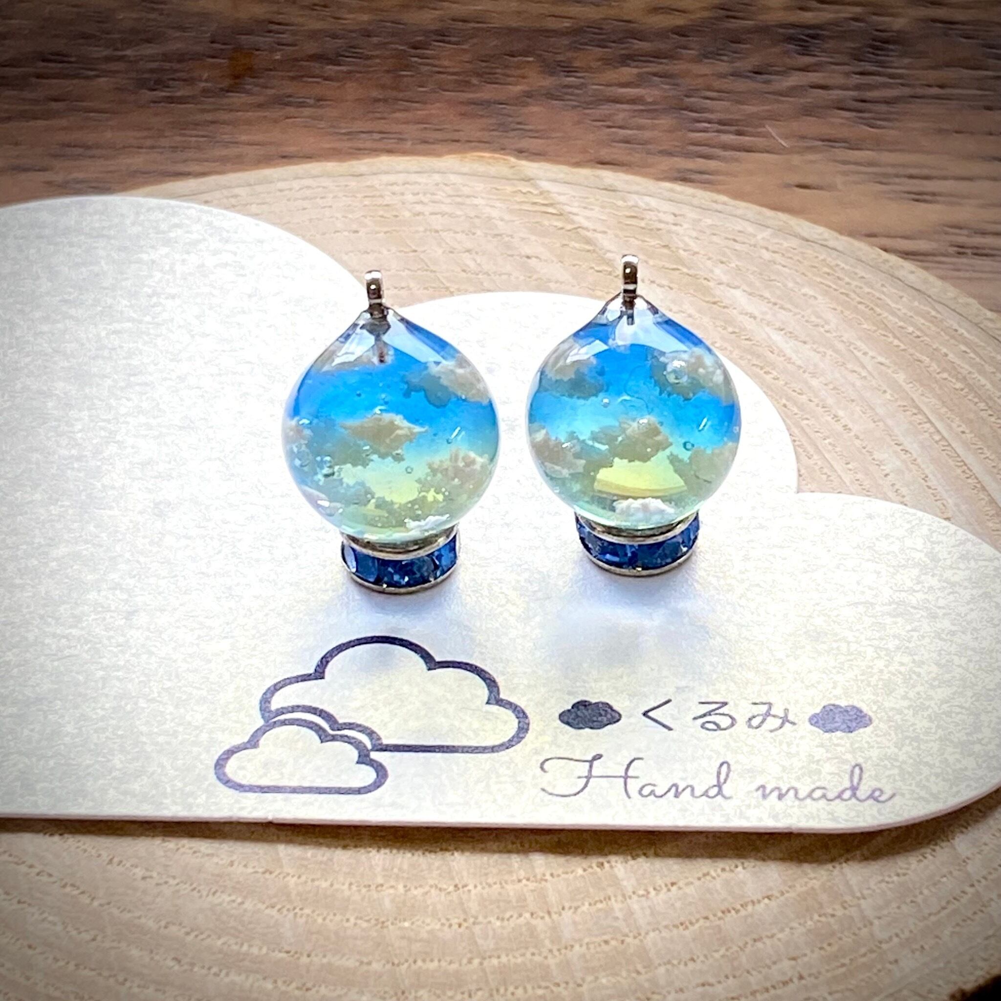 レジンピアス イヤリング 青空 まん丸 12mm f