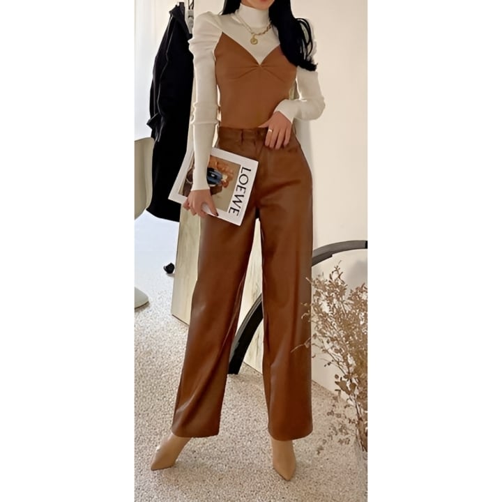 【選べる♡丈・サイズ】Eco leather high waist straight pants《2color》