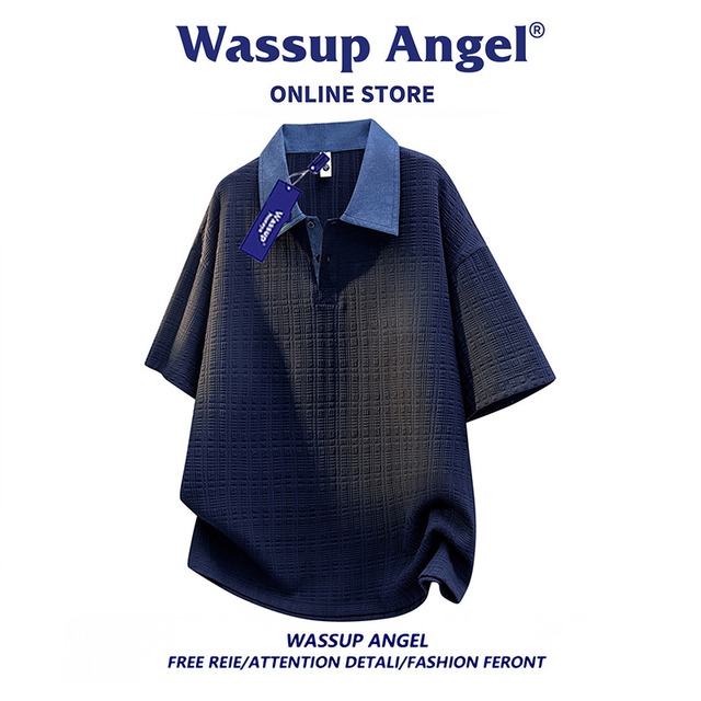 【WSシリーズ】★POLOシャツ★ 3color 半袖 トップス ユニセックス メンズ 大きいサイズ 配色 シンプル 黒 青