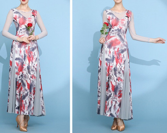 シースルースリーブ Aライン マキシ ダンスドレス　ds1502