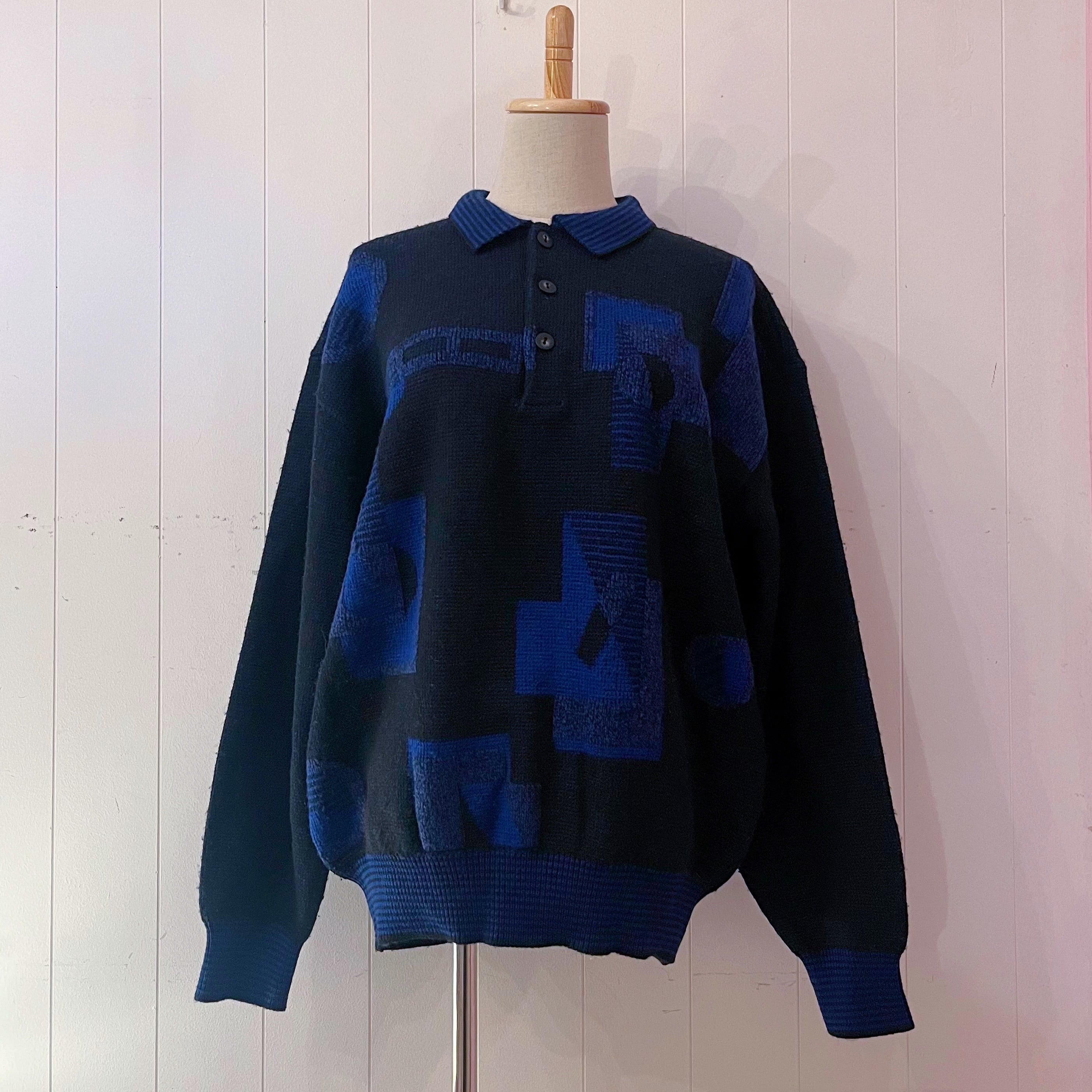 90s blue geometric knit sweater
