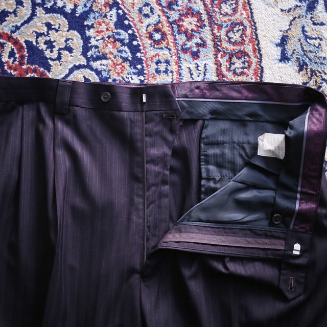 2-tuck straight silhouette violet stripe pattern super wide pants