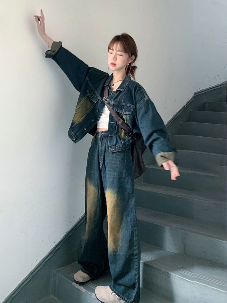 レディースワイドレッグジーンズ アシメカラー マキシ韓国 s5977 韓国通販 dgo】UNISEX オールド ワイドレッグジーンズ(M3930