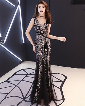 ★送料無料★9号(M)☆チュールとスパンコールのマーメイドドレス(OPN2113)