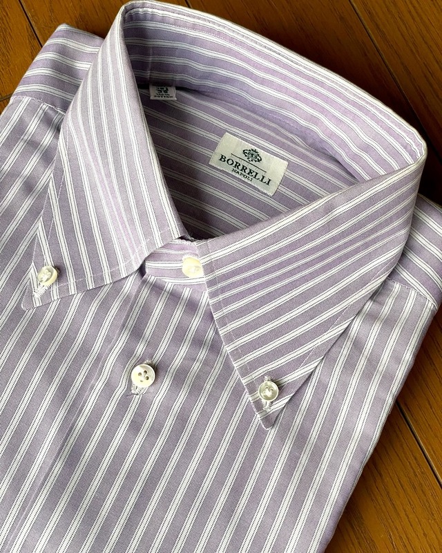 ルイジボレッリ パープルストライプ BDシャツ 15½ ユーズド