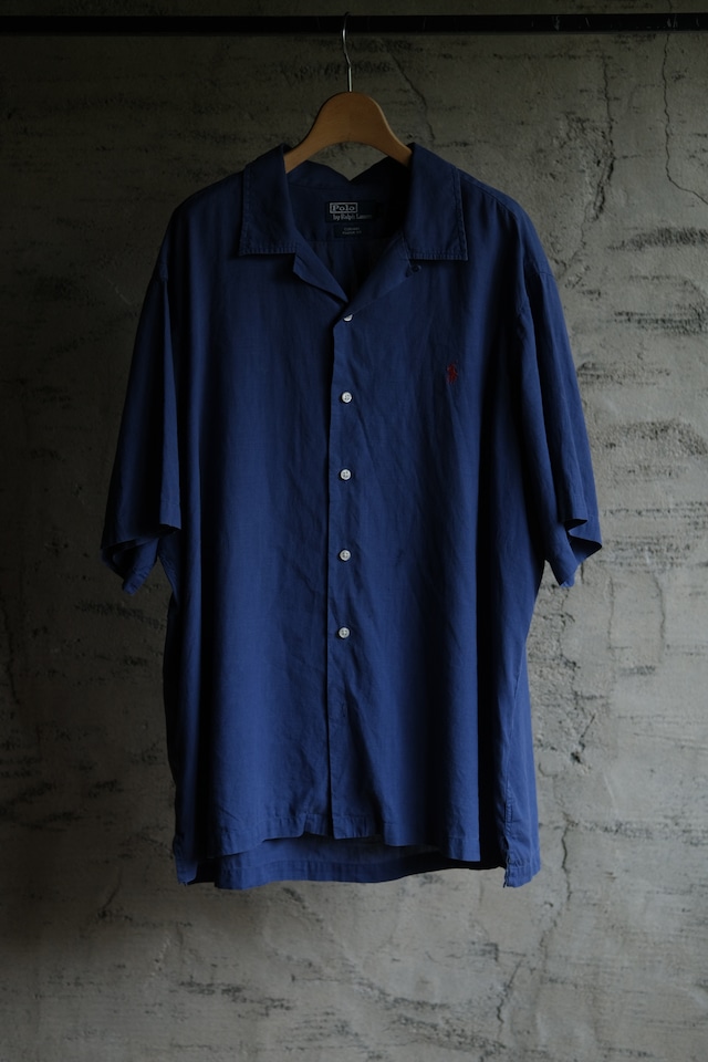 OK/90's "Polo by Ralph Lauren" CURHAM linen cotton open collar shirt/navy