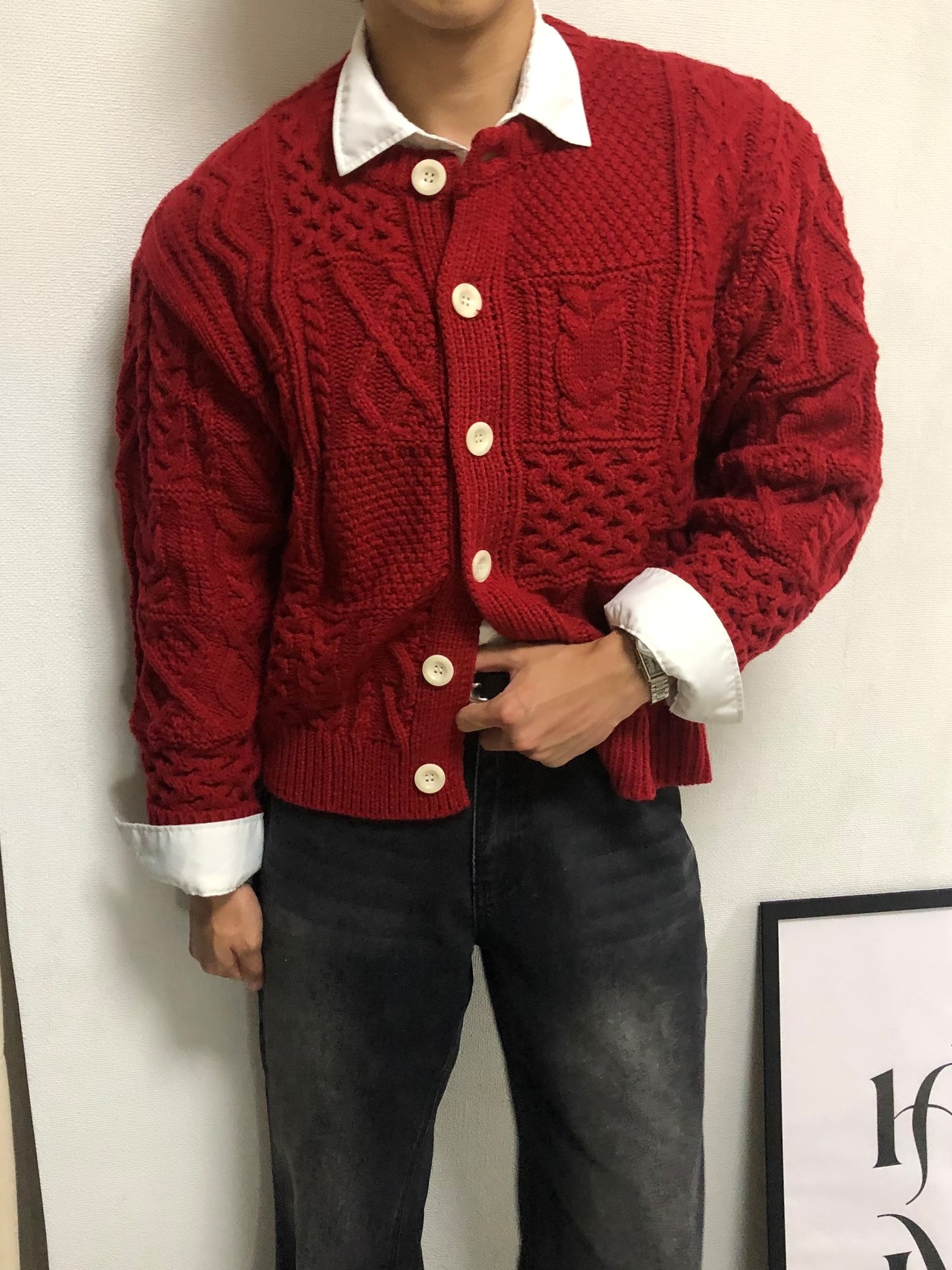 Premium Wool Crew Neck Cable Knit Cardigan (6color) - 7
