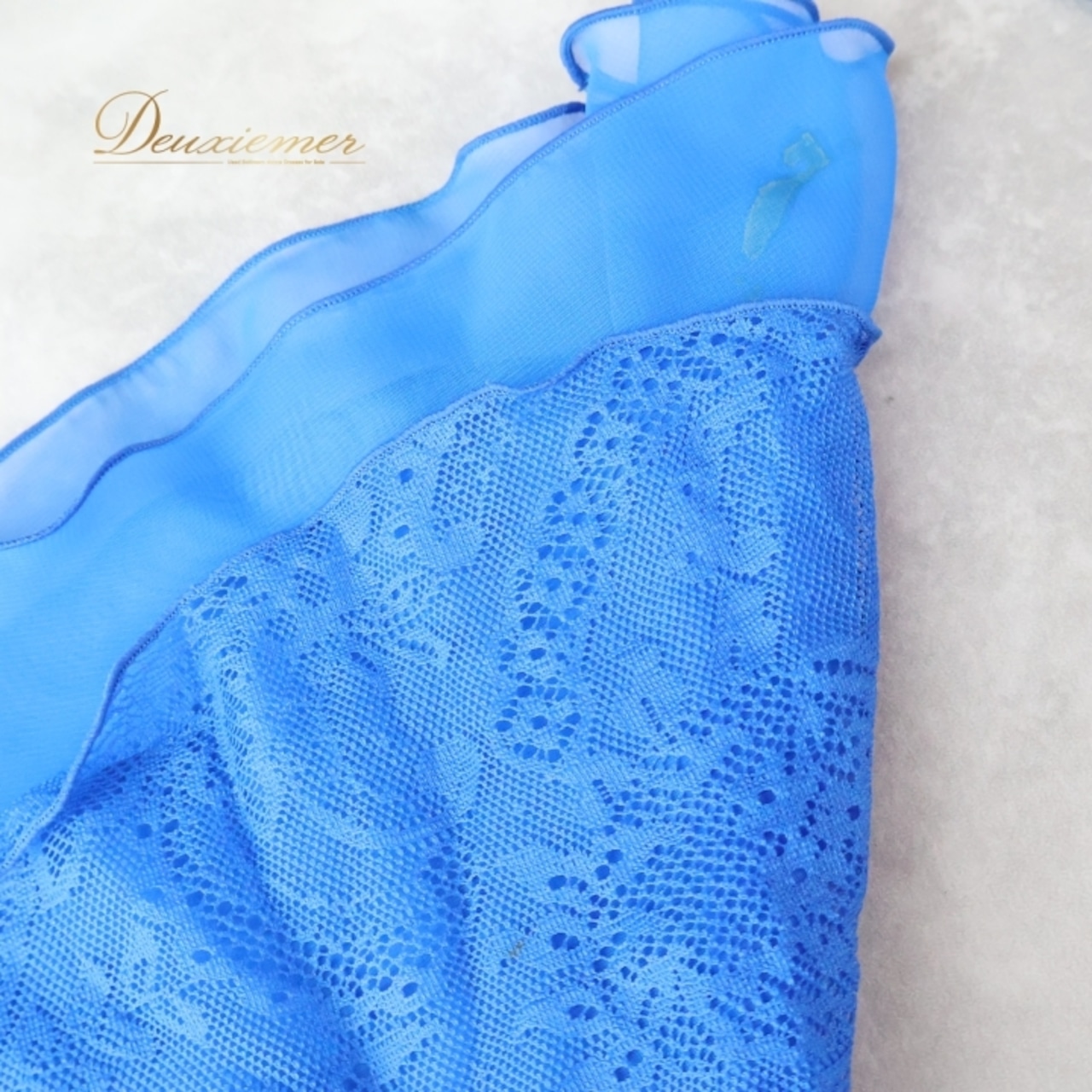 社交ダンス 衣装 セキネ SEKINE スタンダード ドレス ワンピース 青 フリル レース パーティ 発表会 ブルー系 大人用 コスチューム おしゃれ フェミニン エレガント 衣装発表会 パーティードレス スタイリッシュ 上品