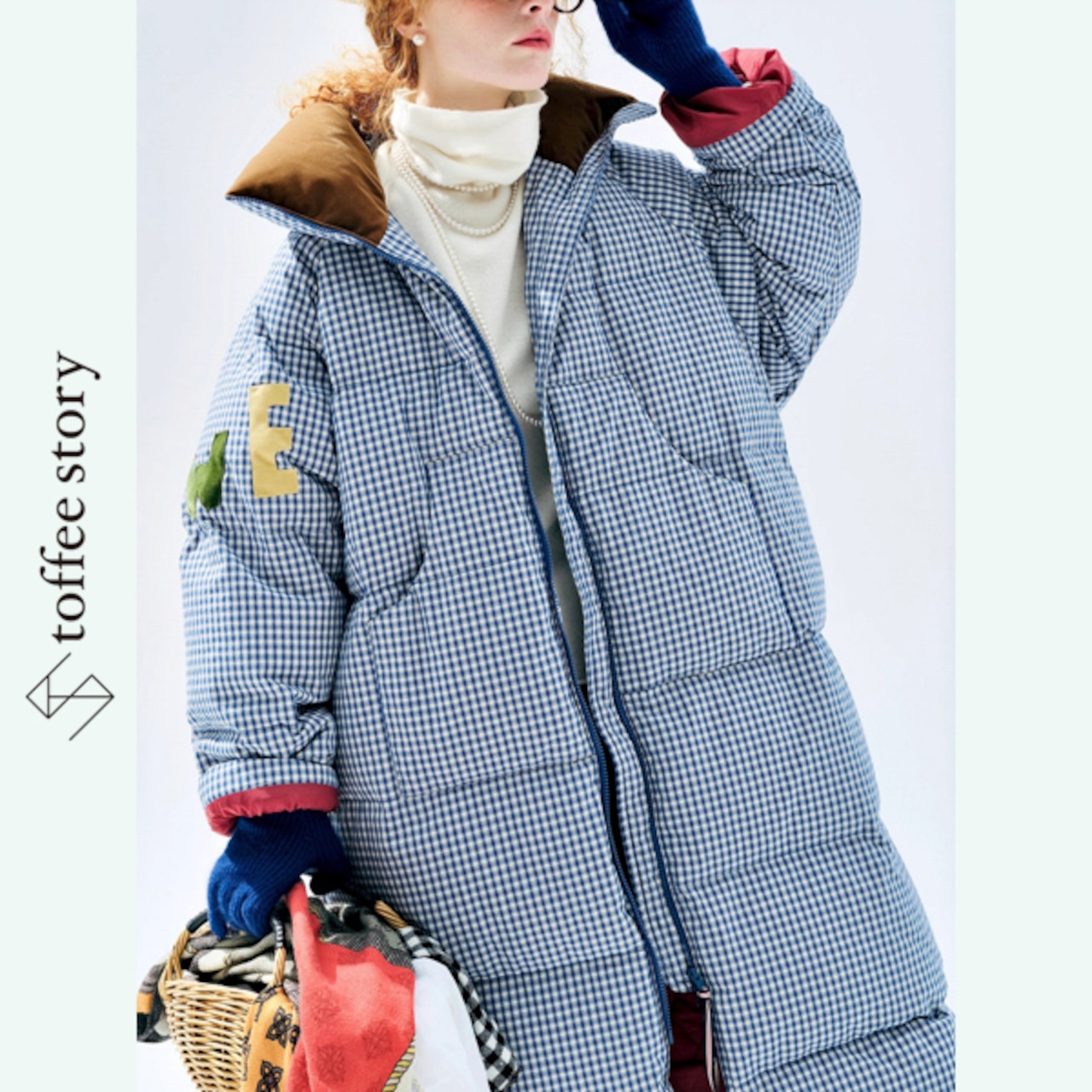 ギンガム×SWEETS刺繍ロングダウンジャケット 《i0830》