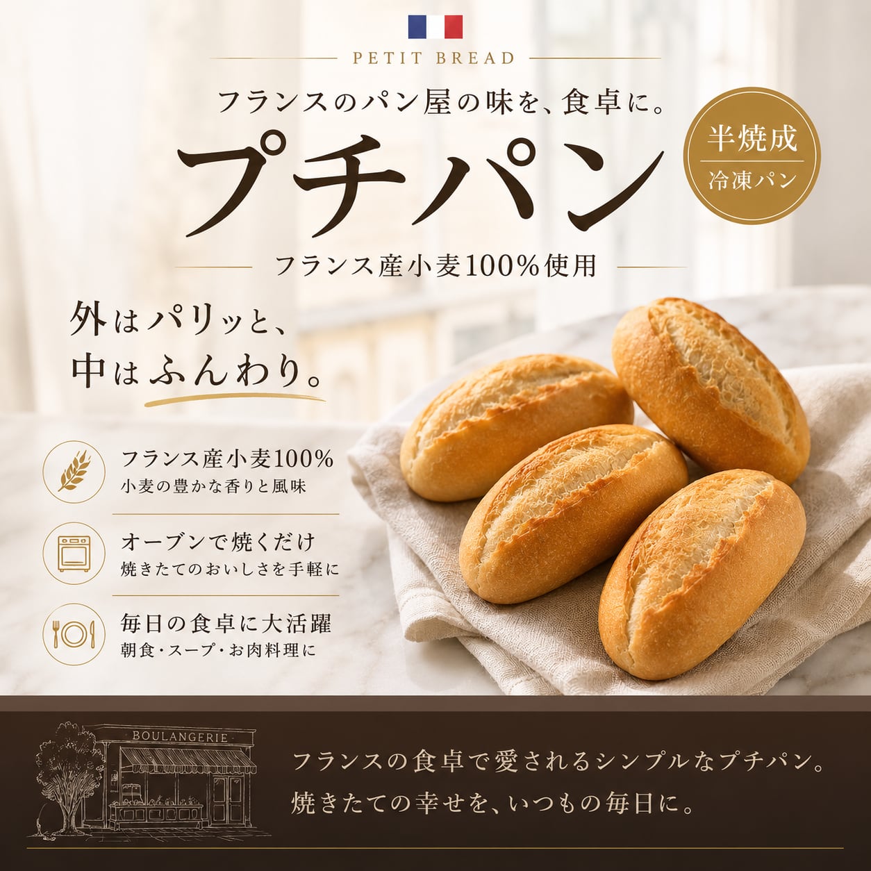 半焼成 冷凍パン プチパン 35g×10個 クッペ フランス産 100% French