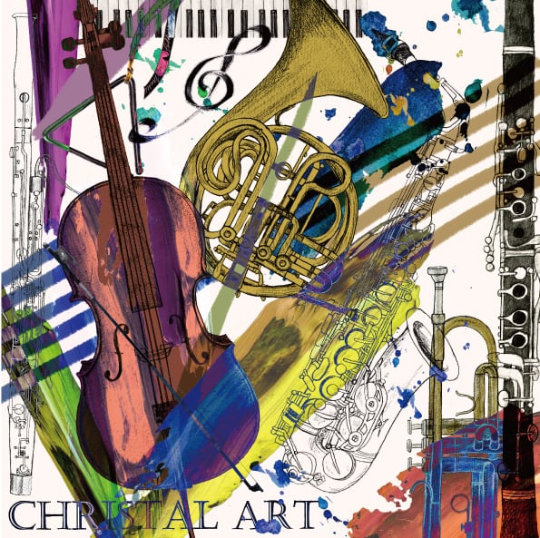 シルクスカーフ「オーケストラ」柄50cm角 | Christal ART（クリスタル