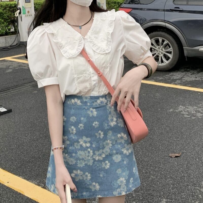 サマードレス スカート カラーシャツ ハイウェストウェスト 夏物 1号婦人38234874120