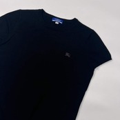 90s BURBERRY BLUE LABEL バーバリー ブルーレーベル 半袖 ウール ニット セーター 38/ブラック レディース