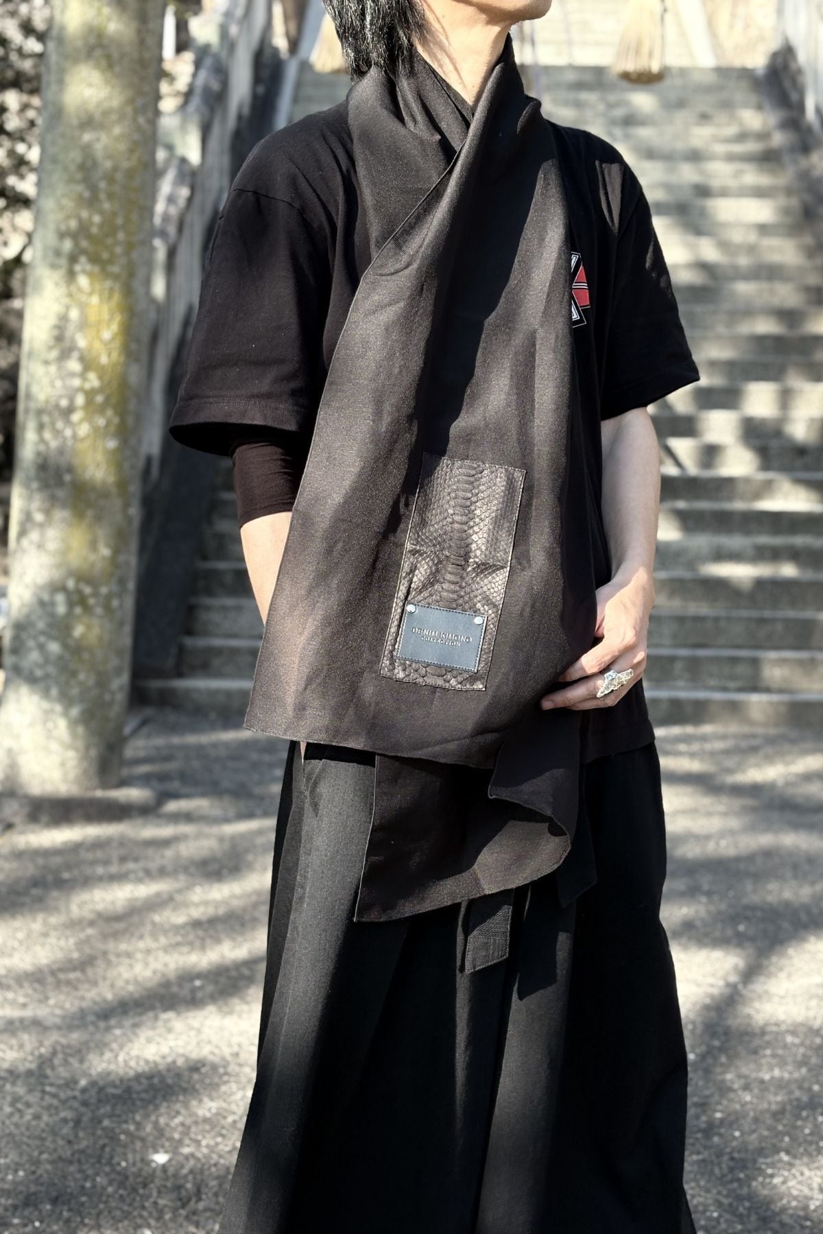 完全受注生産】黒蛇革×シルクストール-縁-/ Python Silk Stole YOSUGA